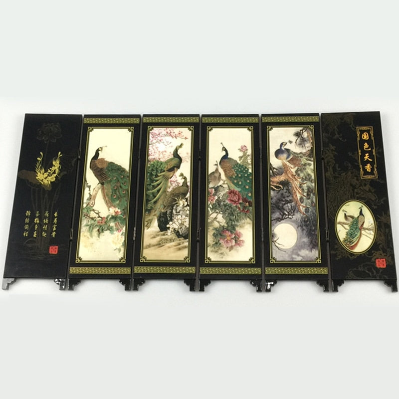 2020 new China Lacquer Ware Old Hand Painting Collectibles Peacock Screen Room Divider