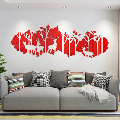 Big size Forest Deer Acrylic Mirror wall stickers living room