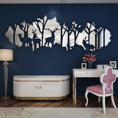 Big size Forest Deer Acrylic Mirror wall stickers living room