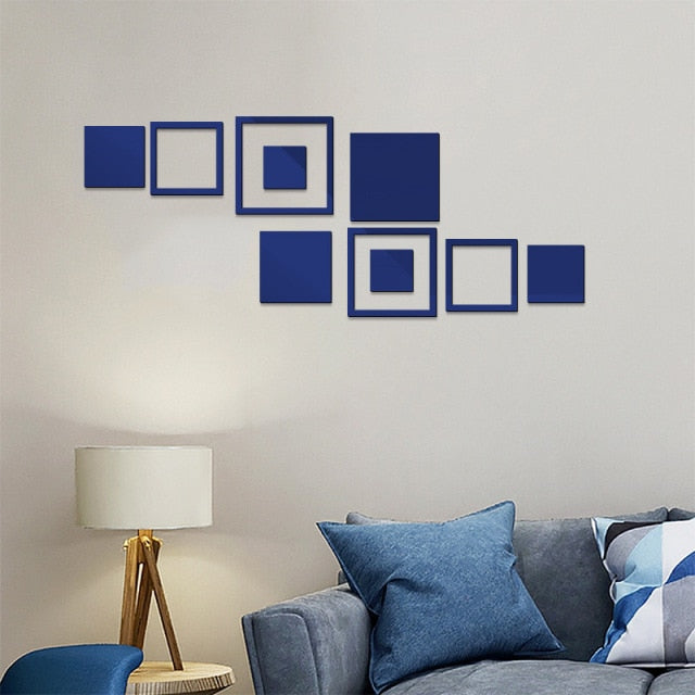 Acrylic mirror geometric square creative wall stickers living room
