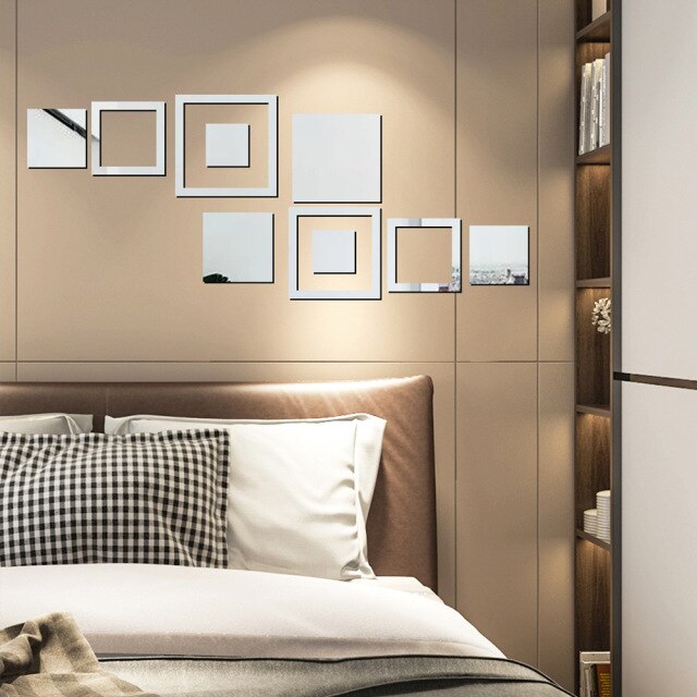 Acrylic mirror geometric square creative wall stickers living room