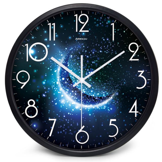 Airinou the Moon Starry Sky and Mars 3 Styles ,Glass&Metal Silent Movement Wall Clock