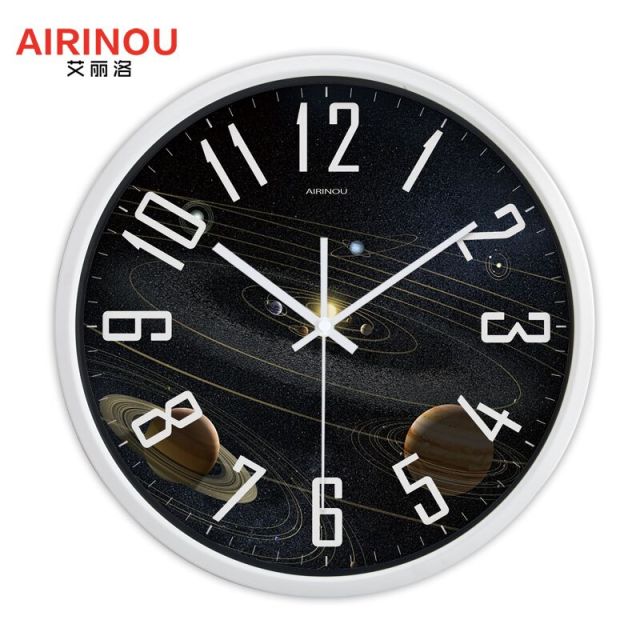 Airinou the Moon Starry Sky and Mars 3 Styles ,Glass&Metal Silent Movement Wall Clock